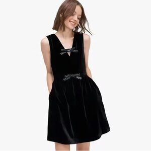 Kate Spade Black Velvet Bow Sleeveless Mini Dress